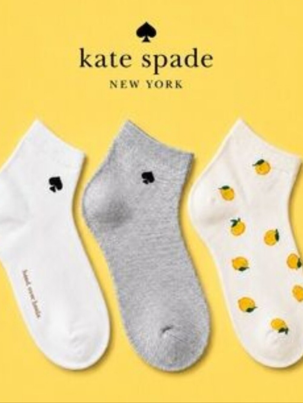 Kate Spade-3pk Lemon 🍋 Quarter Sock Set 💛🤍🩶
